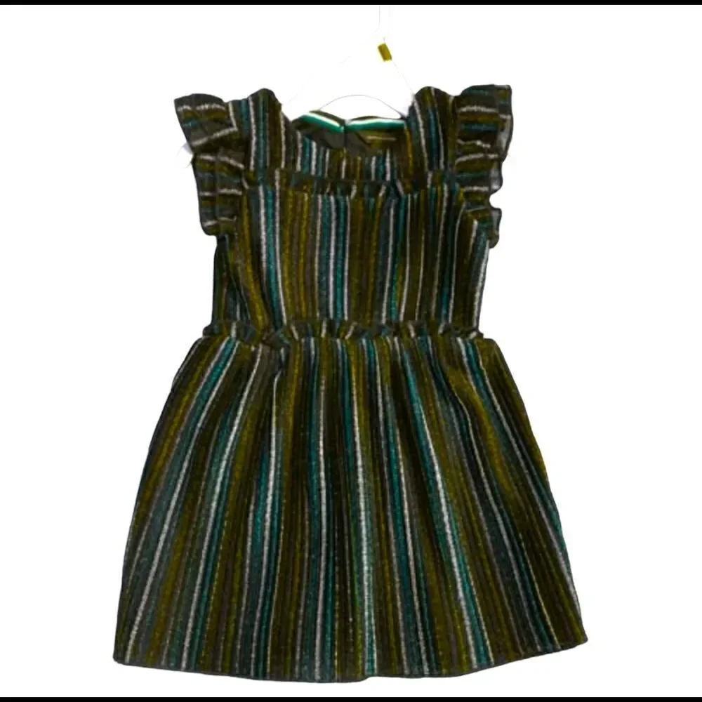 Tommy Hilfiger Kids Metallic 4th July Red Blue Striped Ruffle Dress Sz 2T Girls
